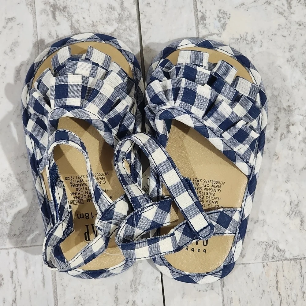 Baby Gap Gingham Checkered Navy Blue & White Kids Sandals Size 4 (12-18 Mo.) NWT